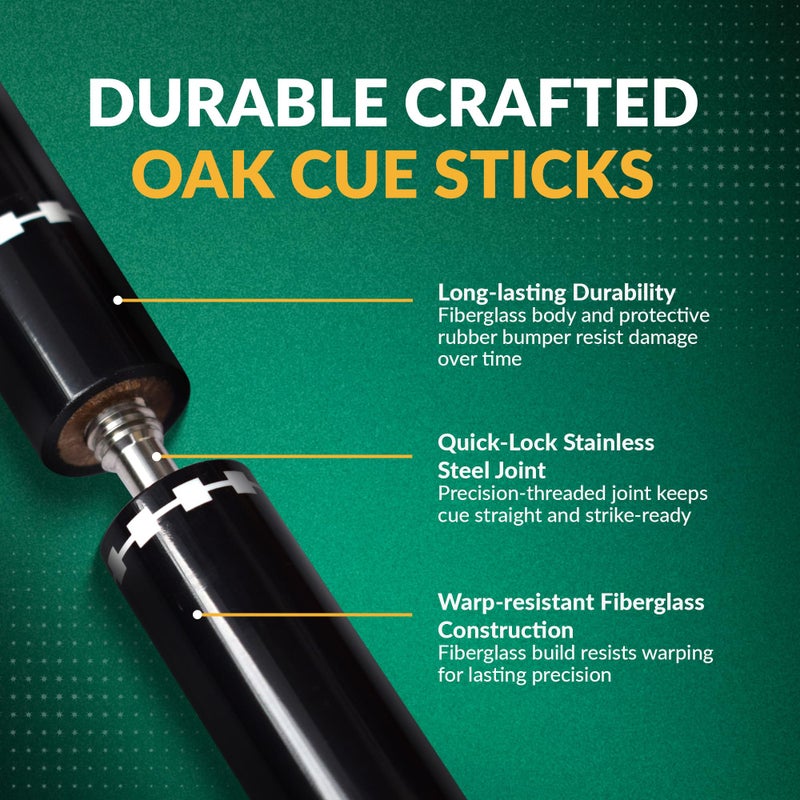 Hathaway Conquest 58-in Pool Cue Stick for Billiards Table â€“ Professional-Level Fiberglass Pool Stick with Tapered Shaft, Quick-Lock Joint, Leather Tip & Comfort Grip â€“ Includes 2-Piece Cue â€“ Black - Image 5